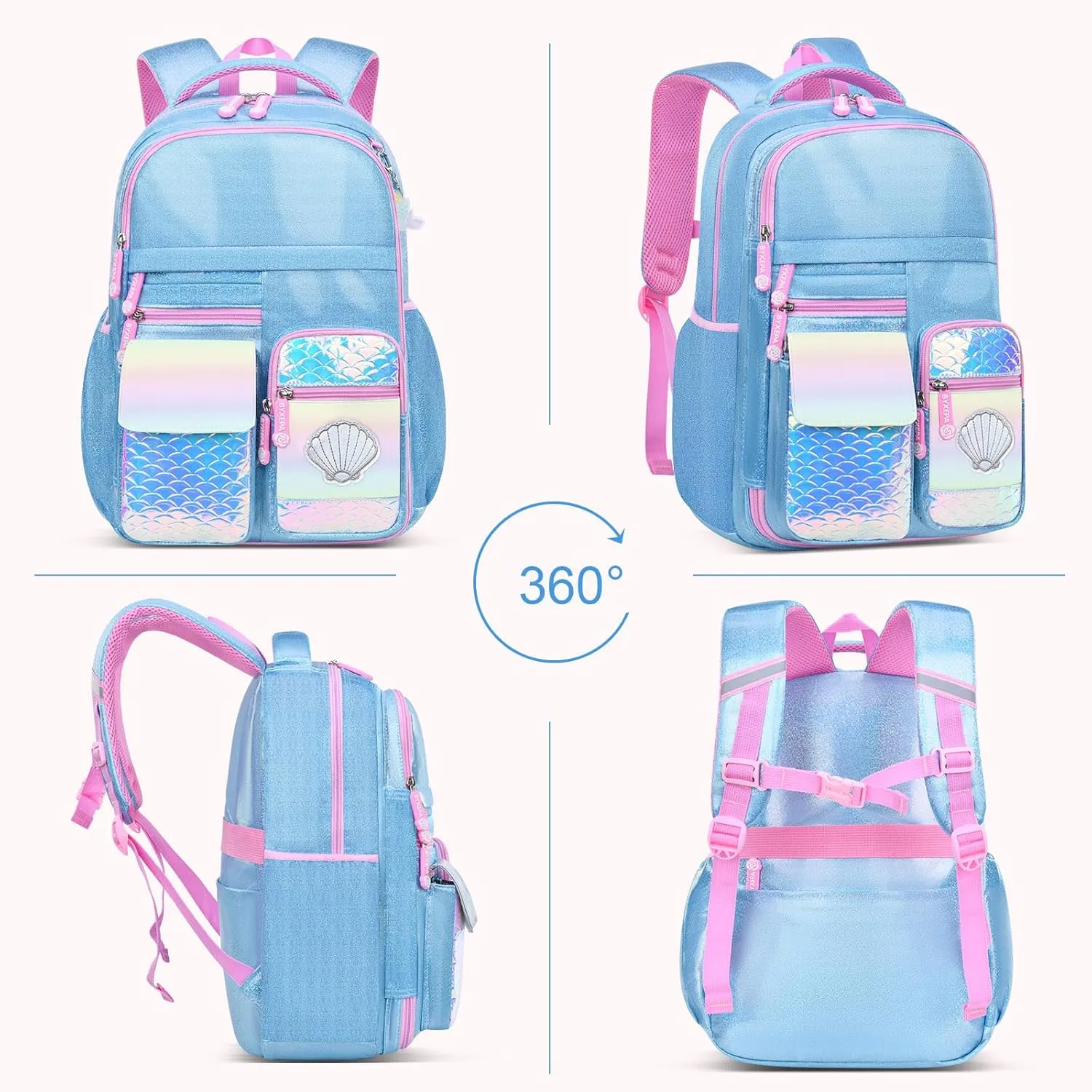 Girls Backpack, Glitter School Backpacks 16in for Girls, Cute Book Bag for Girl Kid Students Elementary School (Mermaid Blue)
