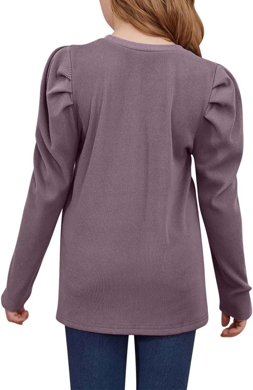 Girls Long Sleeve Puff Shoulder Top Lightweight Cotton Crewneck Casual Daily Shirt School Stylish Outfits