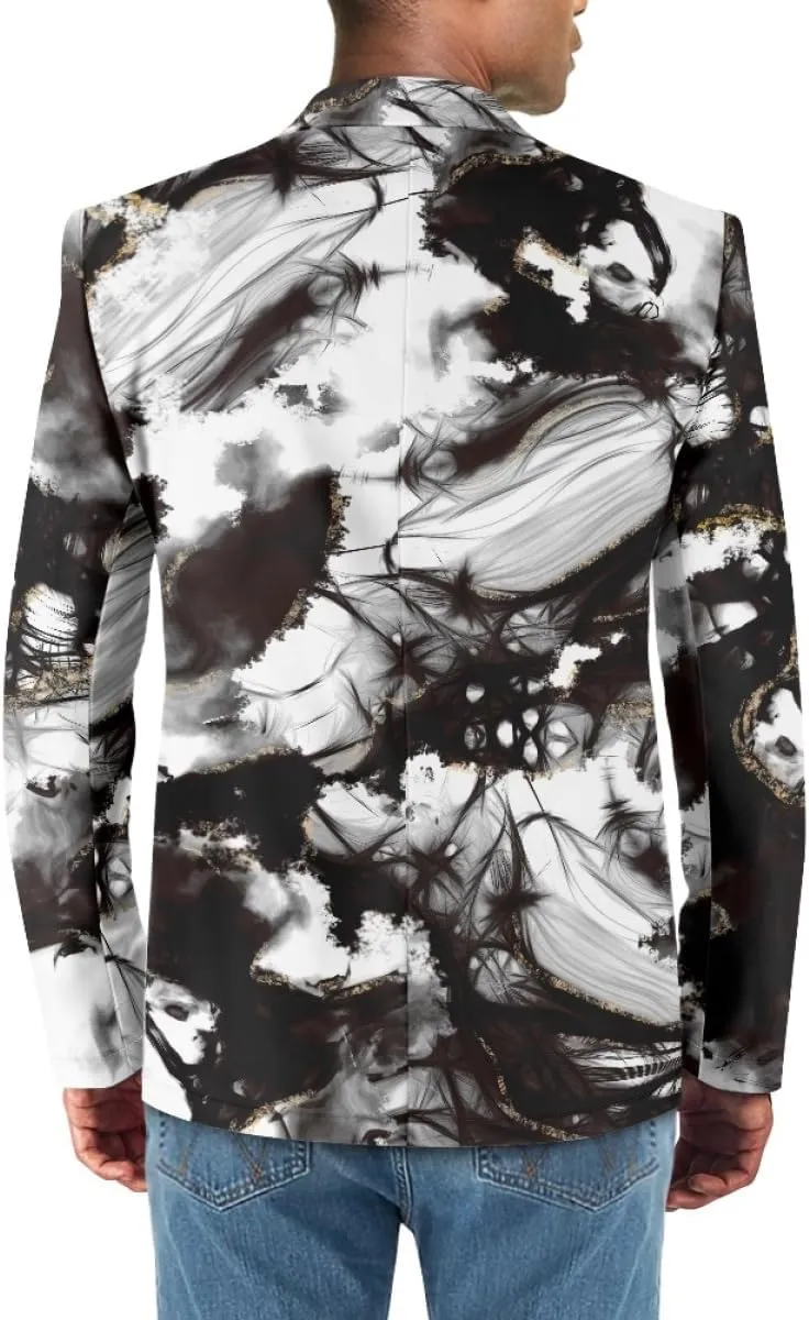 GLUDEAR Men's Suit Blazer Jackets Black White Paint Graffiti Print Slim Fit One Button Coats Blazers Plus Size S-5XL