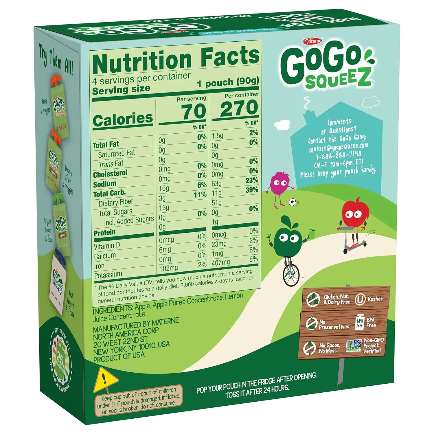 GoGo squeeZ Applesauce and Fruit Puree, Apple Apple, 3.2 oz (Pack of 48), Unsweetened Fruit Snacks for Kids, Gluten Free, Nut Free and Dairy Free, Recloseable Cap, BPA Free Pouches
