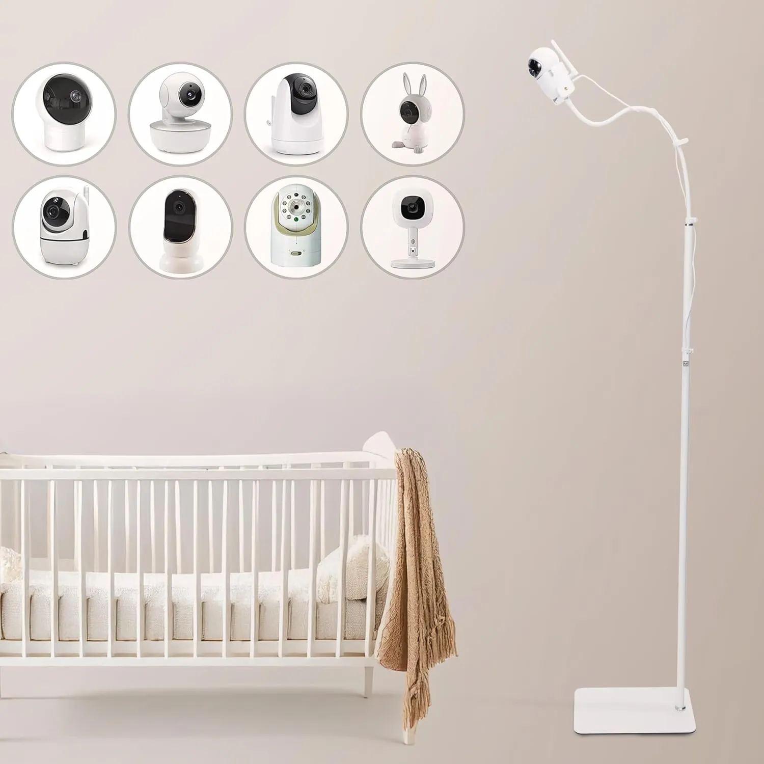 GOOZIE Baby Monitor Floor Stand Holder Compatible with Universal Camera Models Infant Optics DXR-8 Pro, HelloBaby, Eufy, Babysense, Nanit Pro Flex Stand, Vtech and Any Cameras with 1/4 Screw Mount