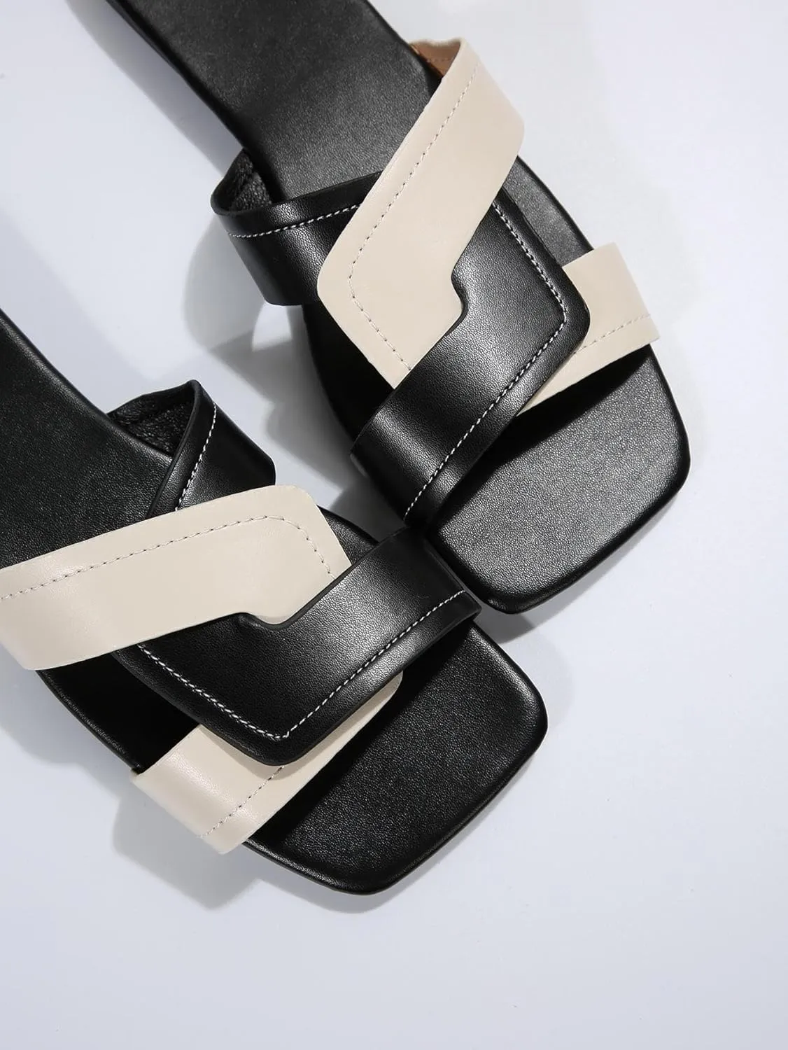 GORGLITTER H-Band Flat Sandals for Women Dressy Color Block Slides Twist Open Toe Summer Beach Vacation Sandals