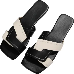 GORGLITTER H-Band Flat Sandals for Women Dressy Color Block Slides Twist Open Toe Summer Beach Vacation Sandals