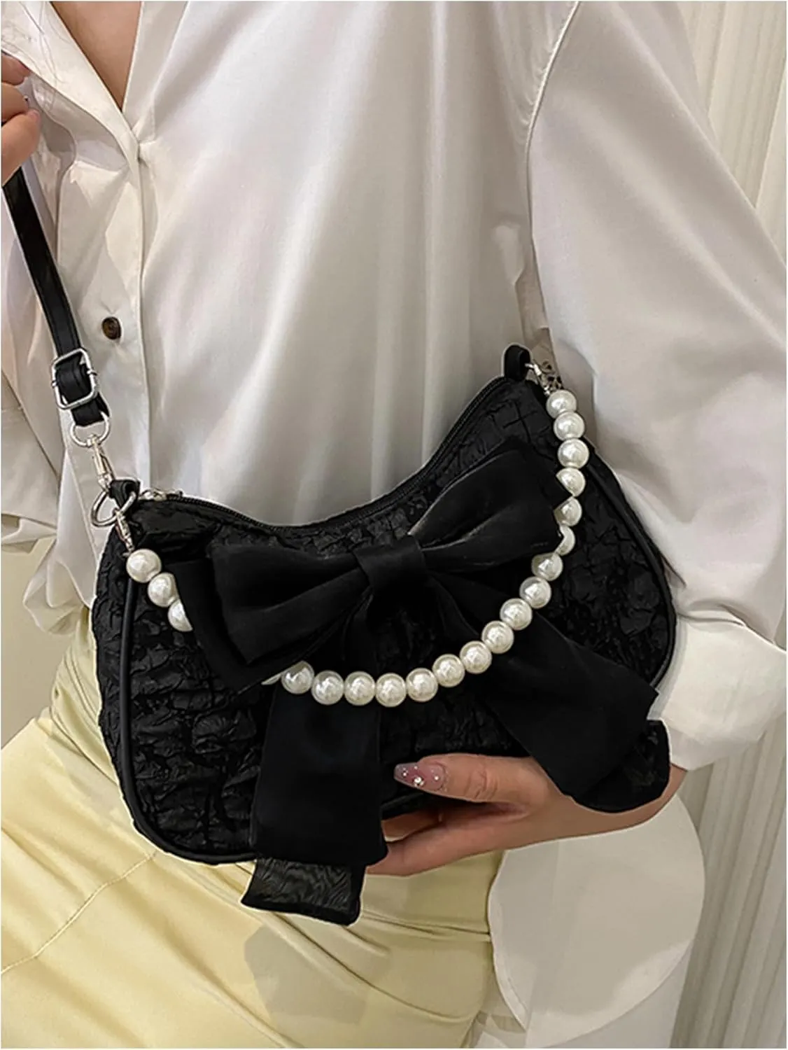 GORGLITTER Women's Bow Coquette Purse Sweet Pearl Shoulder Bag Evening Clutch Handbag Trendy 2025