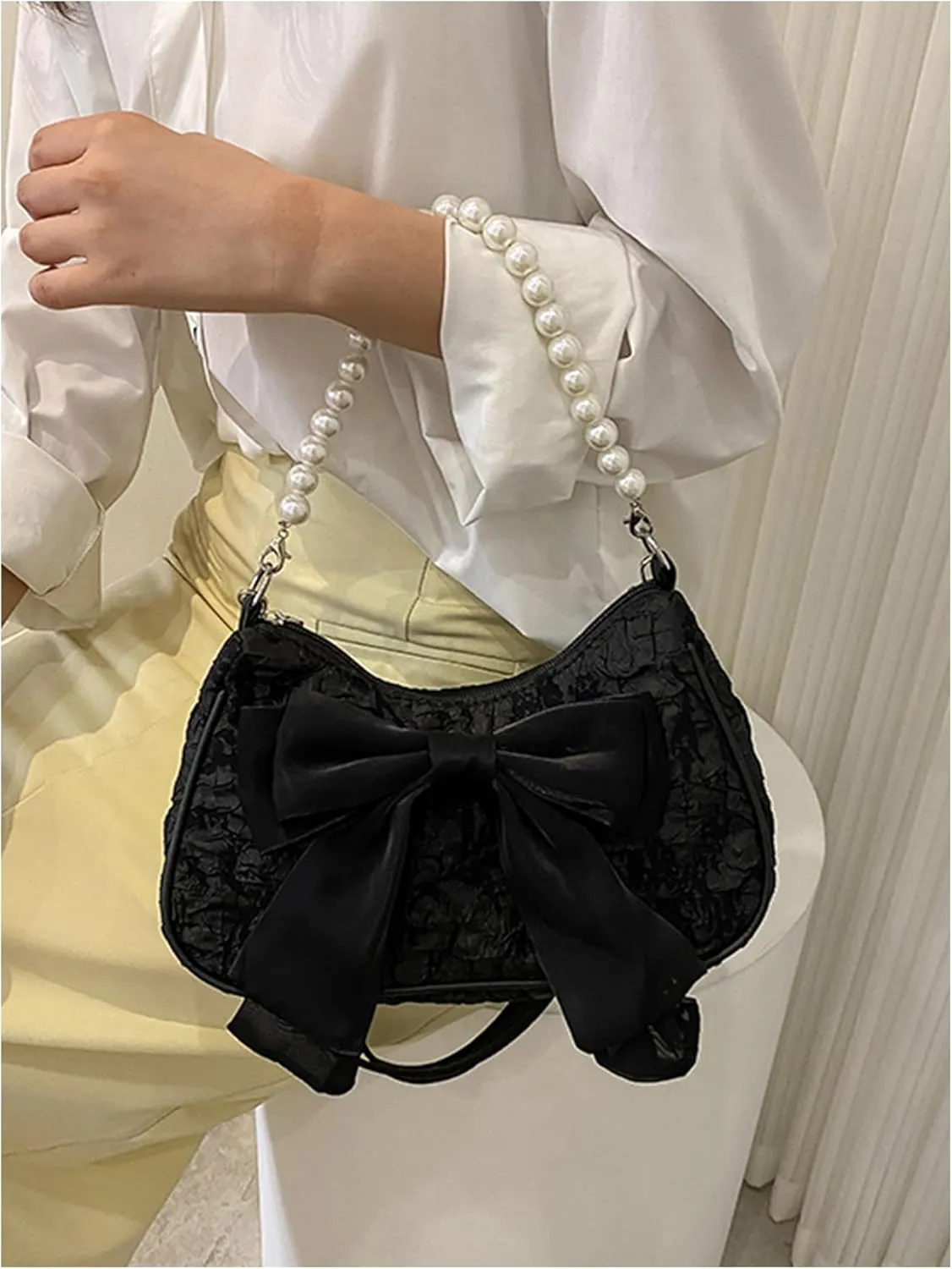 GORGLITTER Women's Bow Coquette Purse Sweet Pearl Shoulder Bag Evening Clutch Handbag Trendy 2025