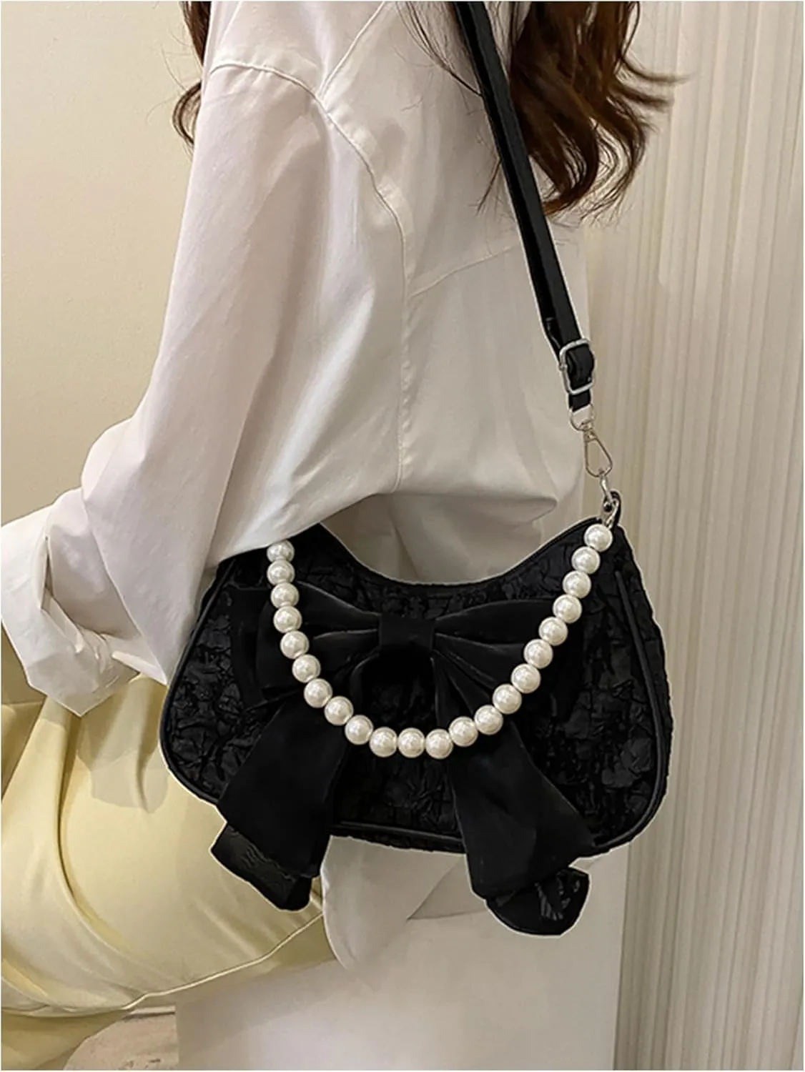 GORGLITTER Women's Bow Coquette Purse Sweet Pearl Shoulder Bag Evening Clutch Handbag Trendy 2025