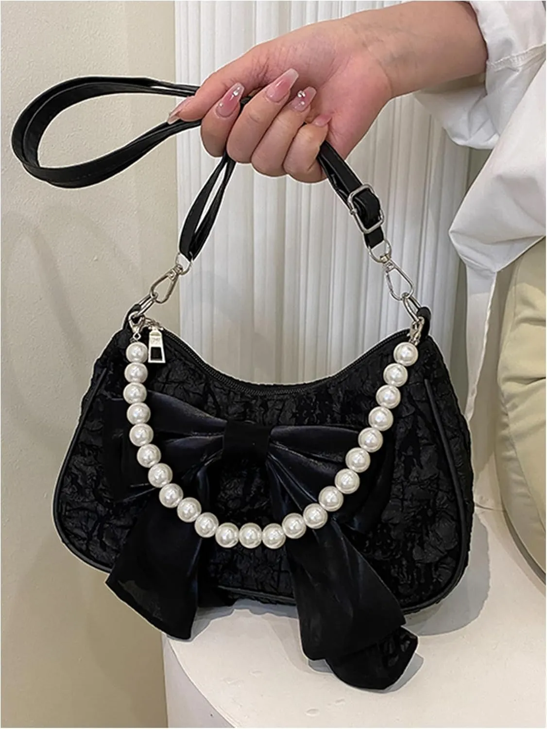 GORGLITTER Women's Bow Coquette Purse Sweet Pearl Shoulder Bag Evening Clutch Handbag Trendy 2025