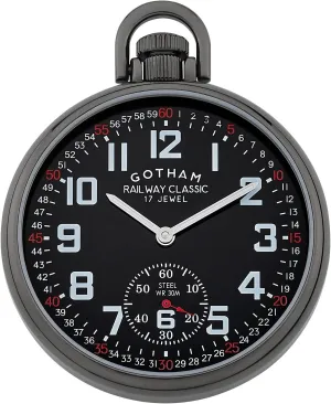 Gotham Men's Gun-Plated Stainless Steel Mechanical Hand Wind Railroad Style Pocket Watch # GWC14108BBK