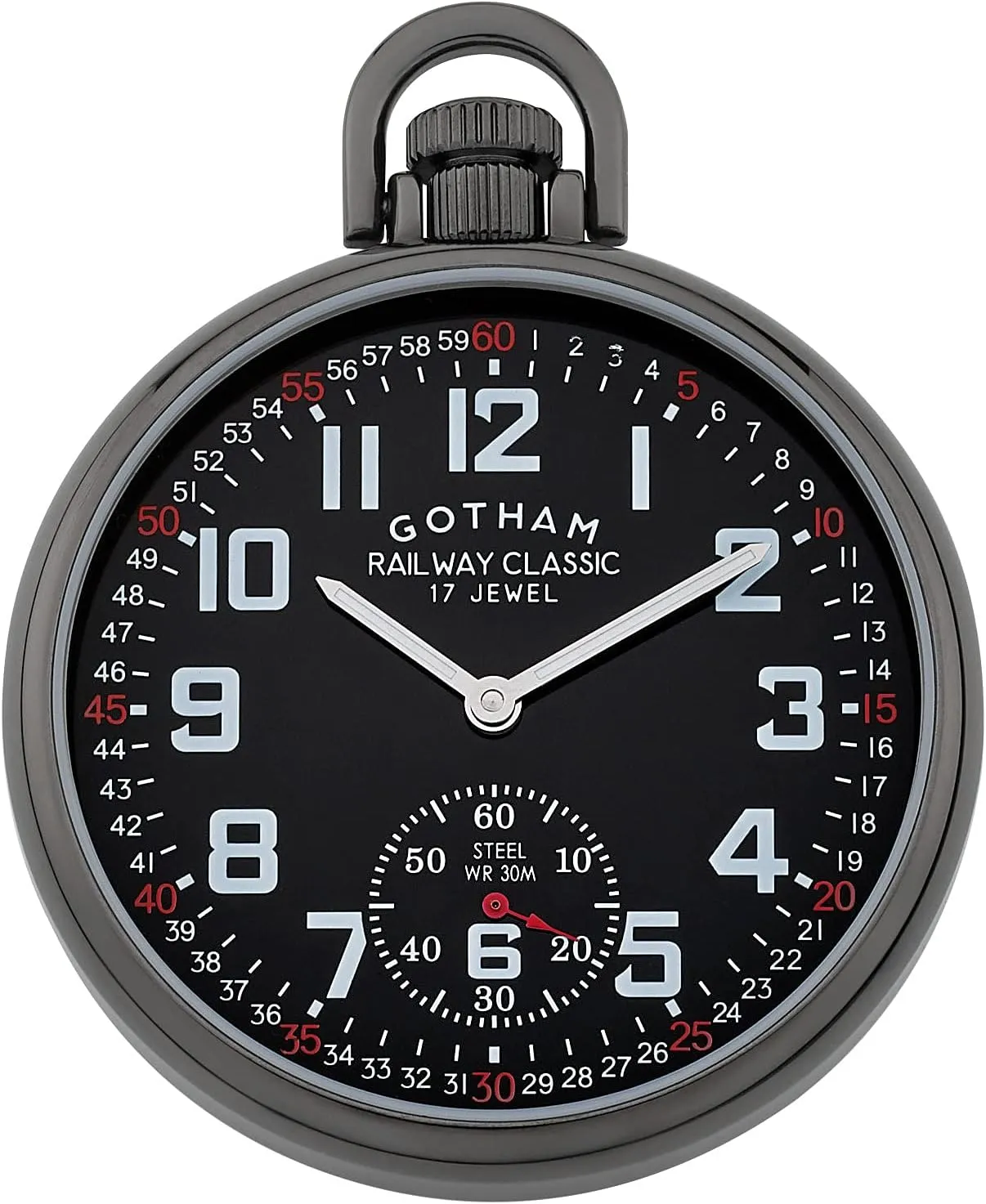 Gotham Men's Gun-Plated Stainless Steel Mechanical Hand Wind Railroad Style Pocket Watch # GWC14108BBK
