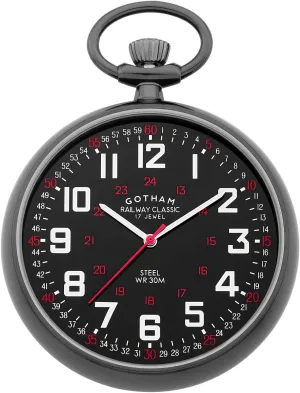 Gotham Men's Gunmetal Stainless Steel Mechanical Hand Wind Railroad Pocket Watch # GWC14100BBK