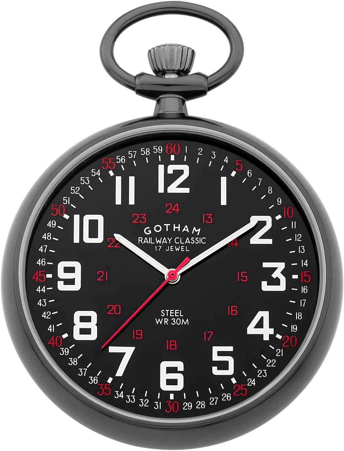 Gotham Men's Gunmetal Stainless Steel Mechanical Hand Wind Railroad Pocket Watch # GWC14100BBK