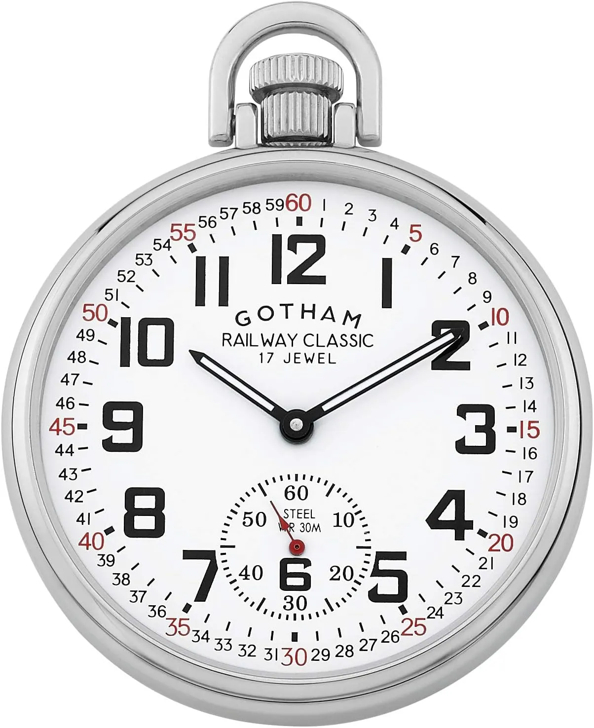 Gotham Men's Stainless Steel Mechanical Hand Wind Railroad Style Pocket Watch # GWC14108S