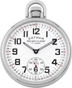 Gotham Men's Stainless Steel Mechanical Hand Wind Railroad Style Pocket Watch # GWC14108S