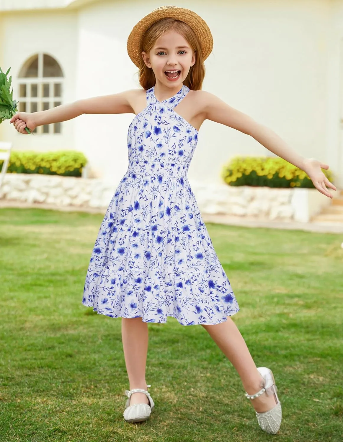 GRACE KARIN Girls Summer Dress Off Shoulder Floral A-line Midi Dress 5-14Y