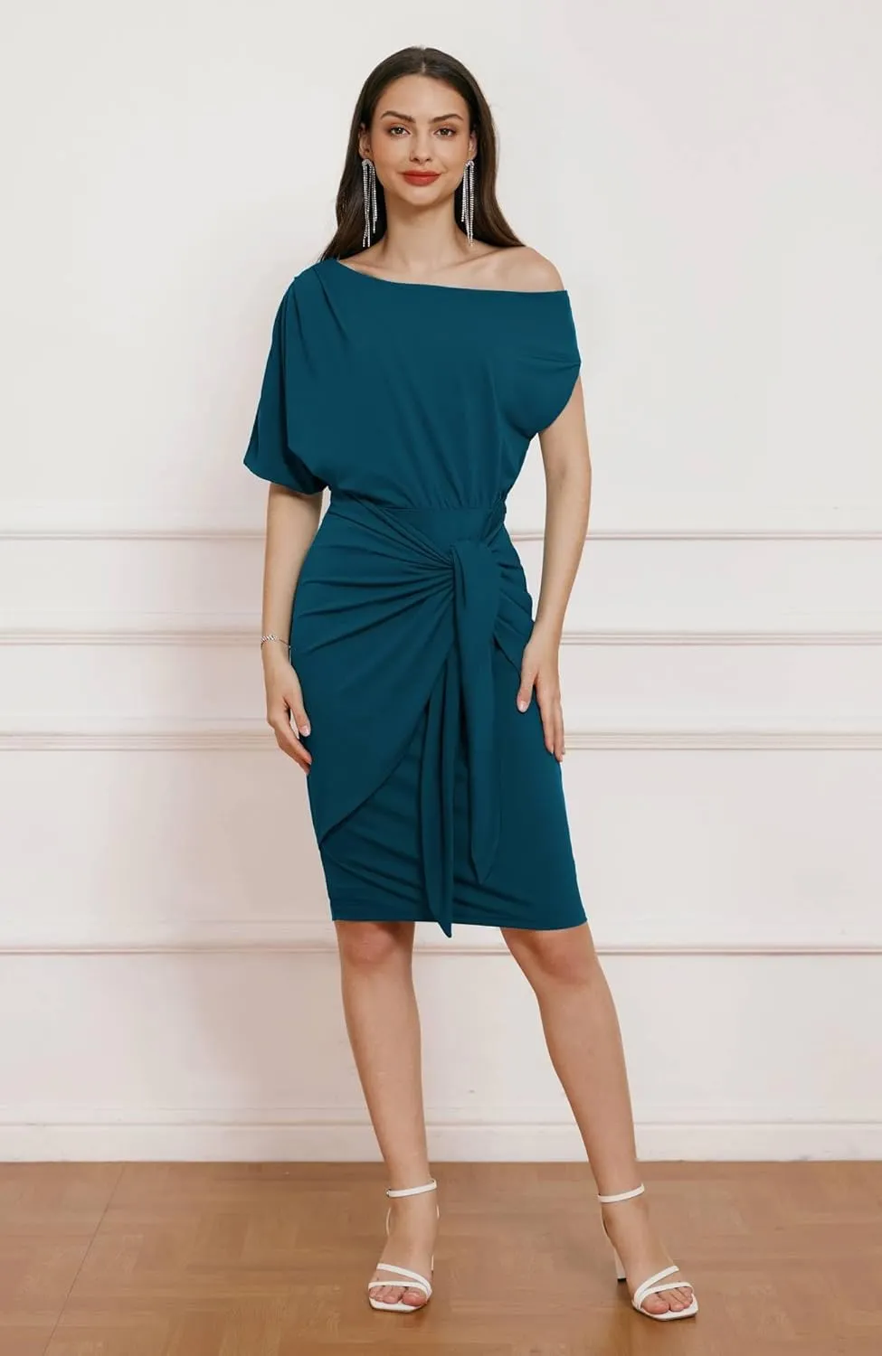 GRACE KARIN Women's One Shoulder Cocktail Dress 2024 Elegant Ruched Belted Wedding Guest Formal Bodycon Dress