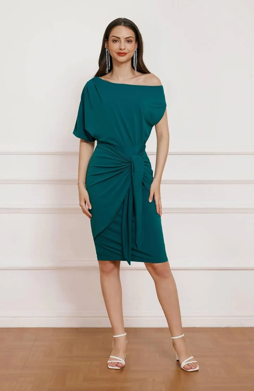 GRACE KARIN Women's One Shoulder Cocktail Dress 2024 Elegant Ruched Belted Wedding Guest Formal Bodycon Dress