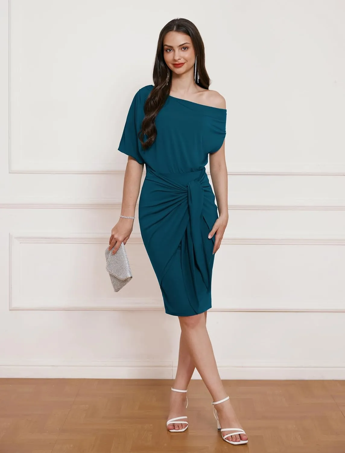 GRACE KARIN Women's One Shoulder Cocktail Dress 2024 Elegant Ruched Belted Wedding Guest Formal Bodycon Dress