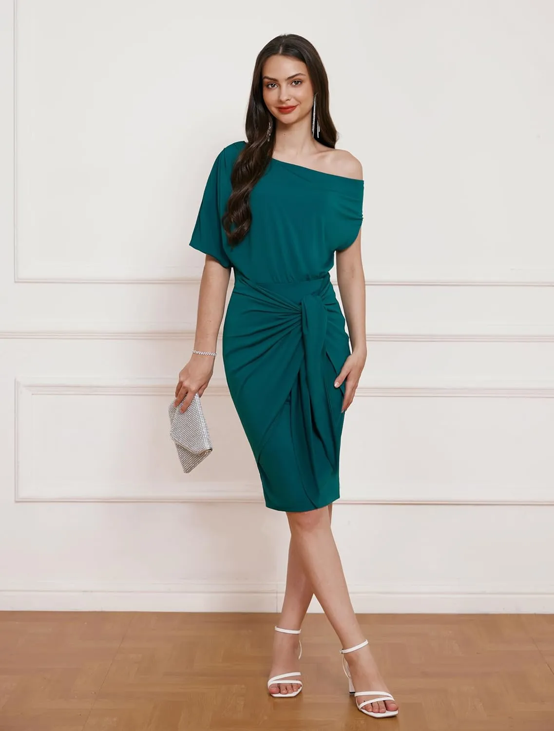 GRACE KARIN Women's One Shoulder Cocktail Dress 2024 Elegant Ruched Belted Wedding Guest Formal Bodycon Dress