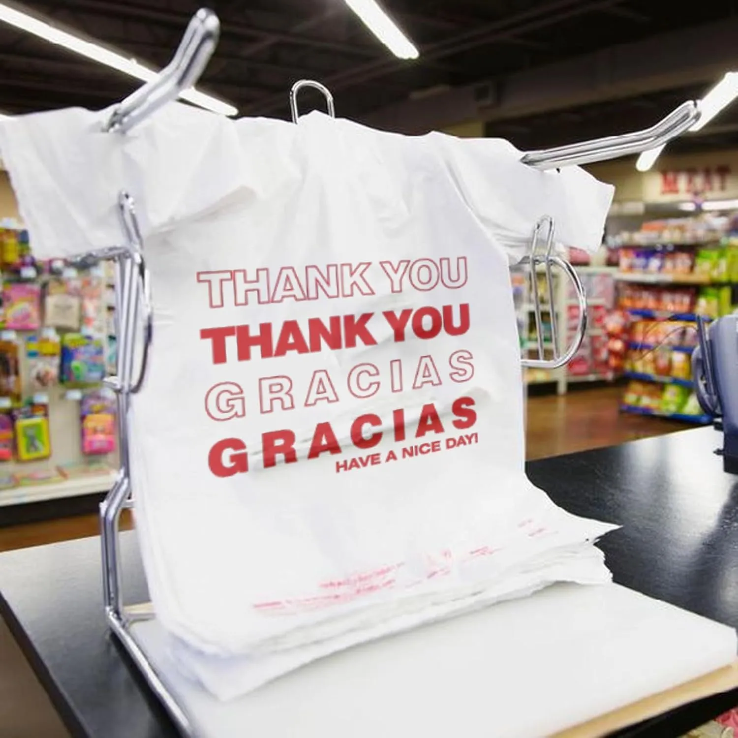 Gracias Thank You 1000 Pack T-Shirt Bags 11.5×6.5×22 Shopping Bags White