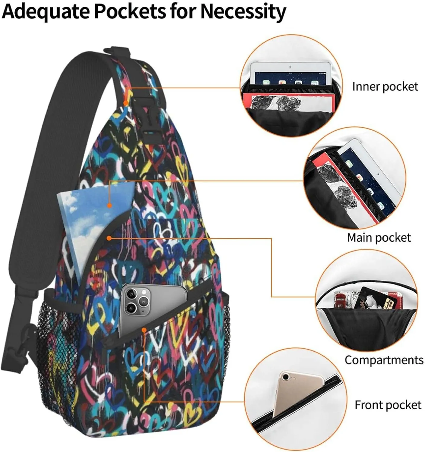 Graffiti Shoulder Bag Funny Sling Backpack Daypack Casual Backpack Hiking Bag Cool Backpack Bag