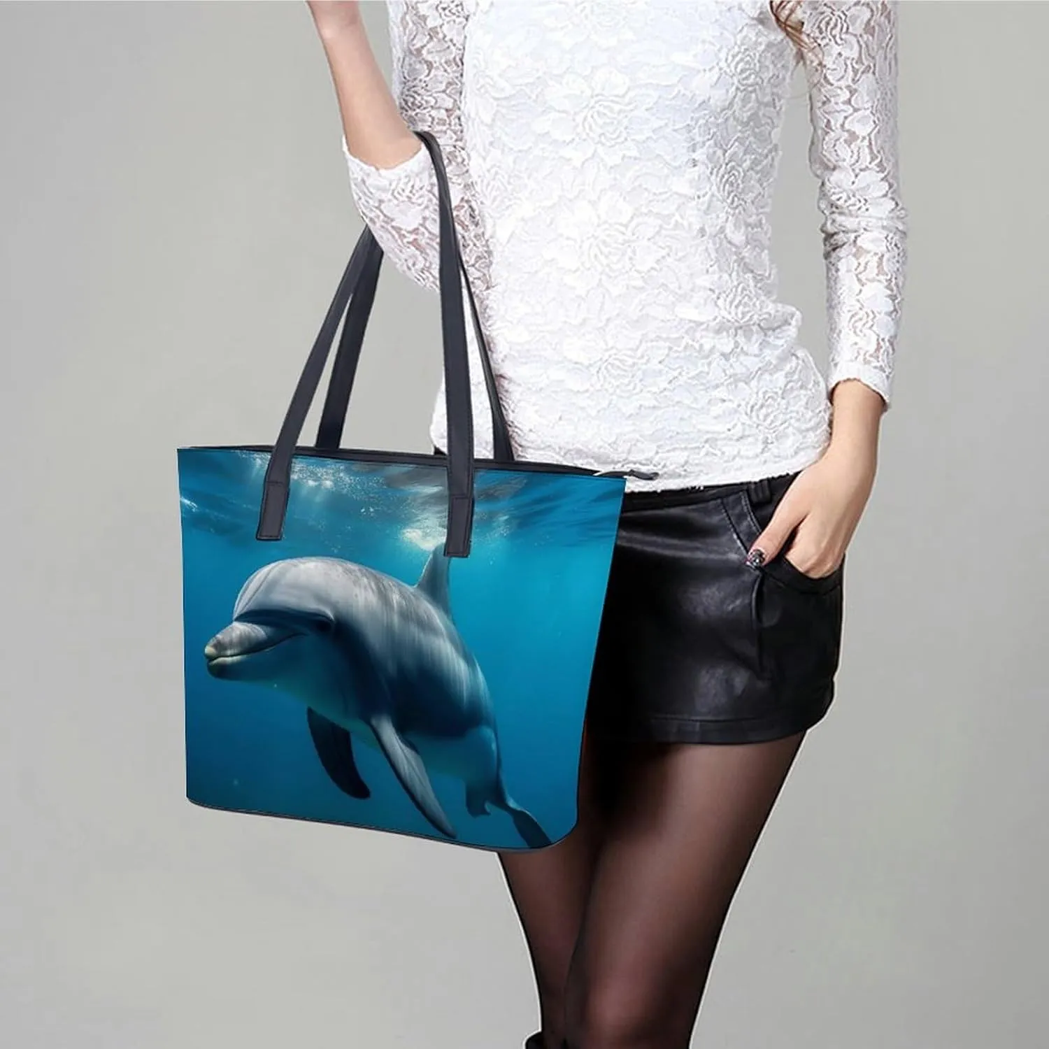 Gray Leather Bag Purse Handbag for Women Top Handle Satchel Shoulder with Zipper Tote Bags Large