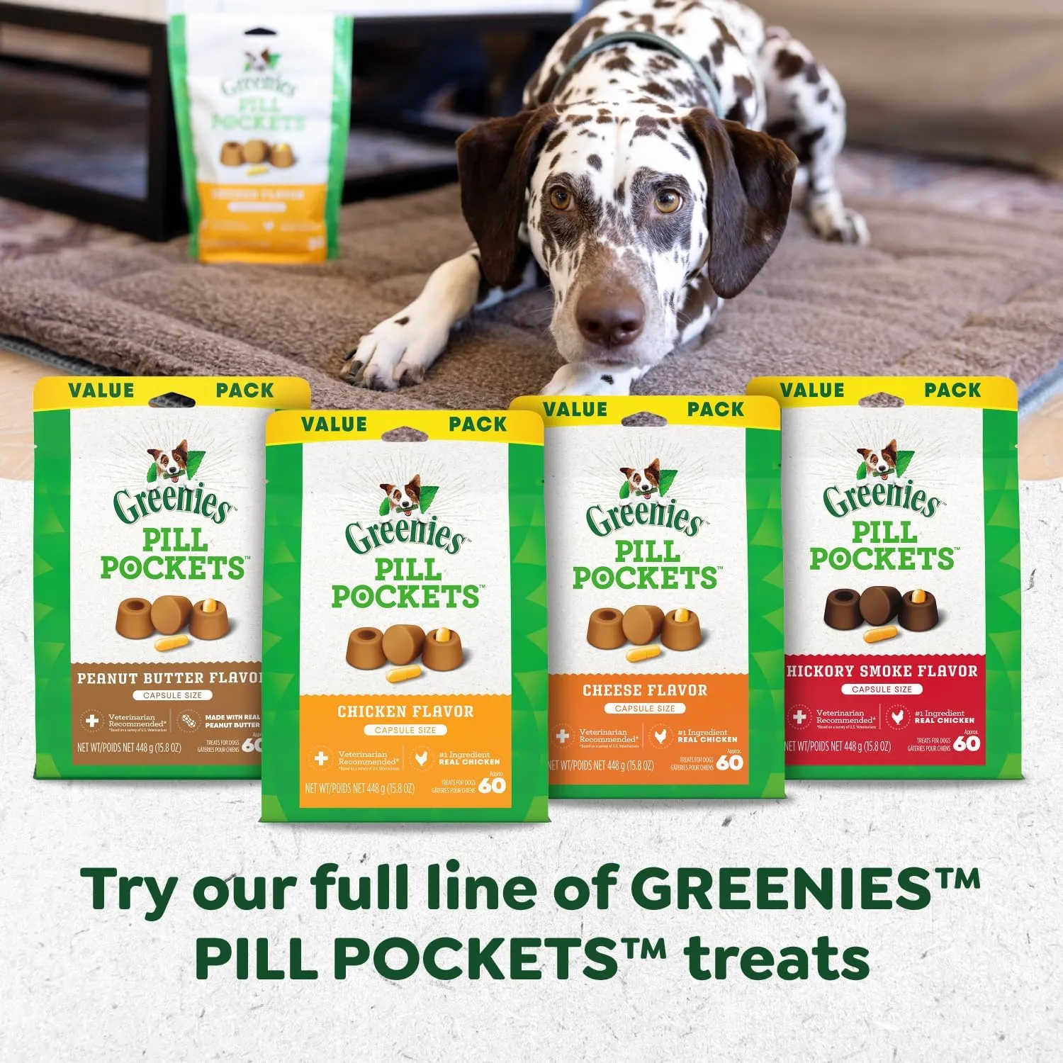 Greenies Pill Pockets for Dogs Large Size, Soft Dog Treats, Real Peanut Butter Flavor, (6) 7.9 oz. Pouches (180 Treats Total)