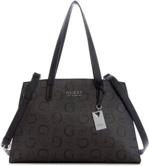 GUESS Women's Elsa Logo Print Satchel Crossbody Bag Handbag Tote (Black)