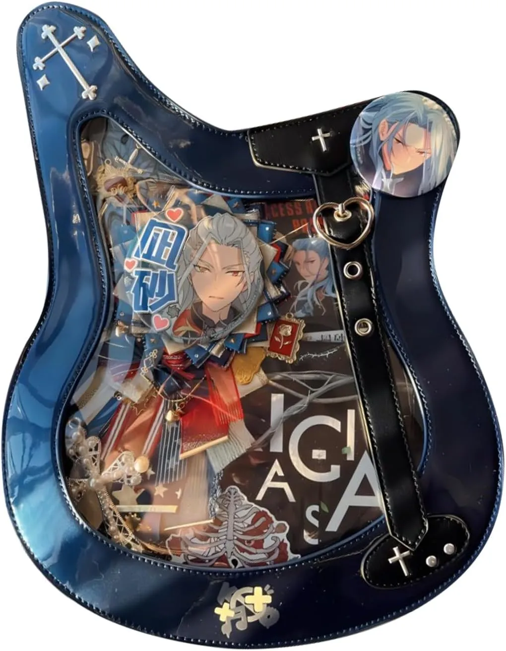Guitar Ita Bag - Y2K Japanese Backpack for Unisex Women Men with Pin Display Insert Fluorescent Cosplay Black