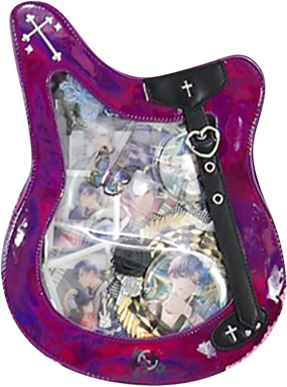 Guitar Ita Bag - Y2K Japanese Backpack for Unisex Women Men with Pin Display Insert Fluorescent Cosplay Purple