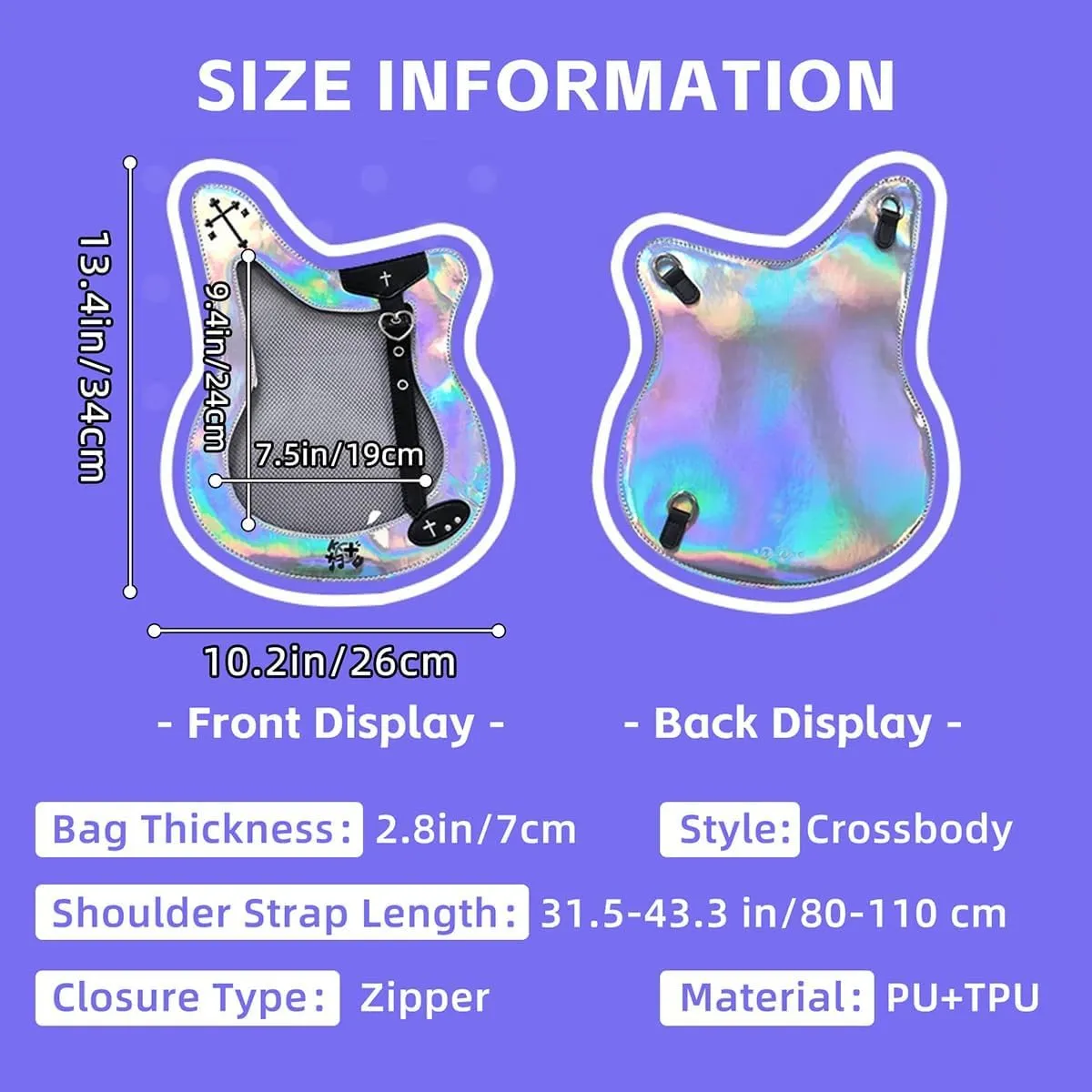 Guitar Ita Bag - Y2K Japanese Backpack for Unisex Women Men with Pin Display Insert Fluorescent Cosplay Purple