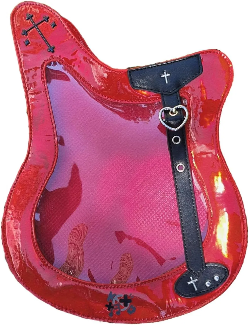 Guitar Ita Bag - Y2K Japanese Backpack for Unisex Women Men with Pin Display Insert Fluorescent Cosplay Red