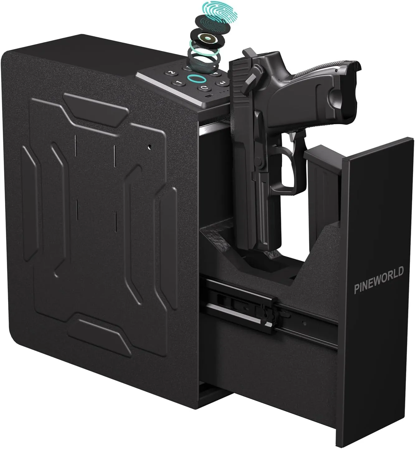 Gun Safe For Handgun, Biometric Slider Bedside Handgun Safe, Pistol Lock Case for Nightstand,Sliding Door Hand Gun Safe for Pistol -with 3 Quick Access Fingerprint, PIN Code, KEY