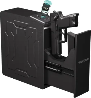 Gun Safe For Handgun, Biometric Slider Bedside Handgun Safe, Pistol Lock Case for Nightstand,Sliding Door Hand Gun Safe for Pistol -with 3 Quick Access Fingerprint, PIN Code, KEY