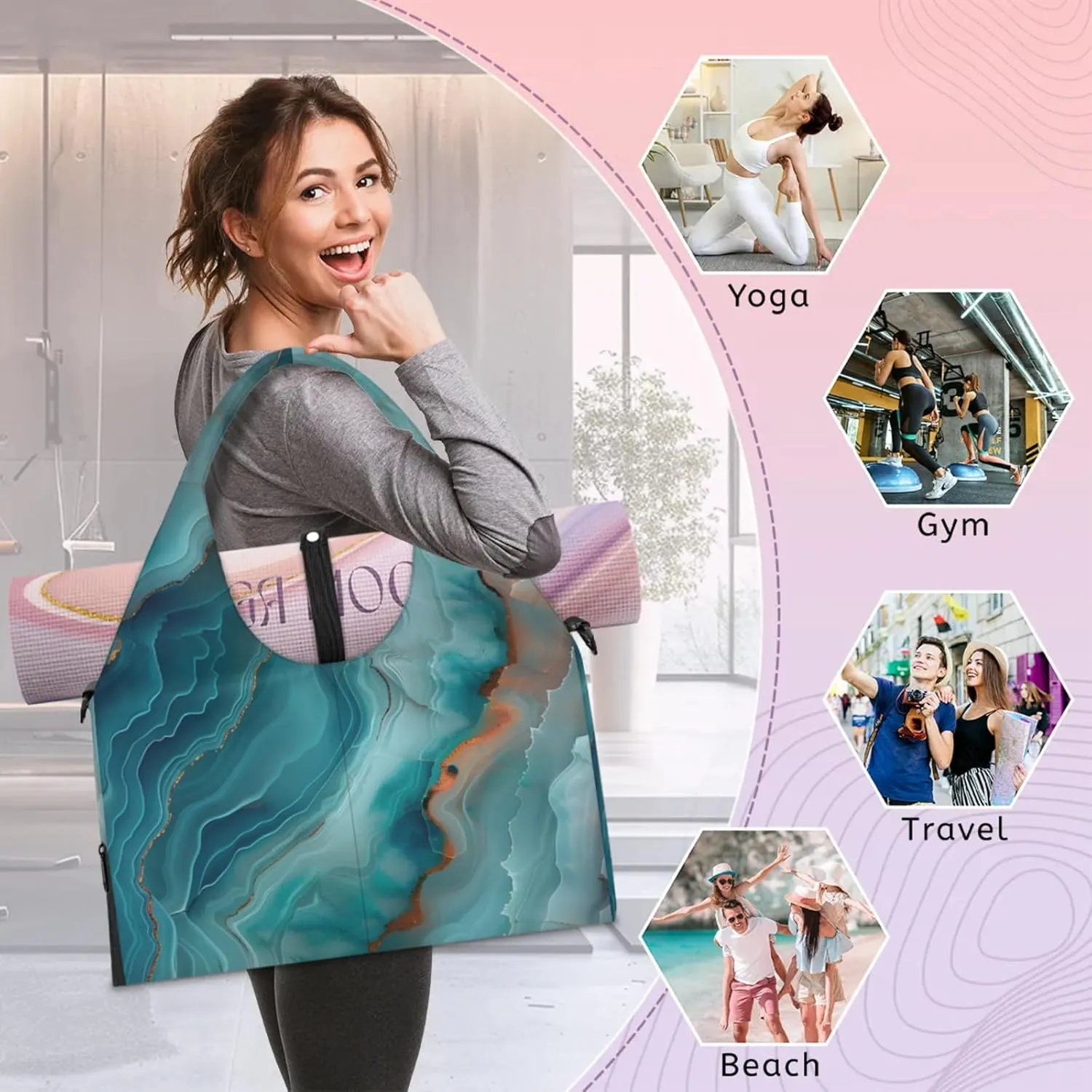 Gym Bag for Women Cracked Marble Style Duffel Bag with Shoe Compartment and Yoga Mat Holder Portable Weekender Bags Travel Tote Bags