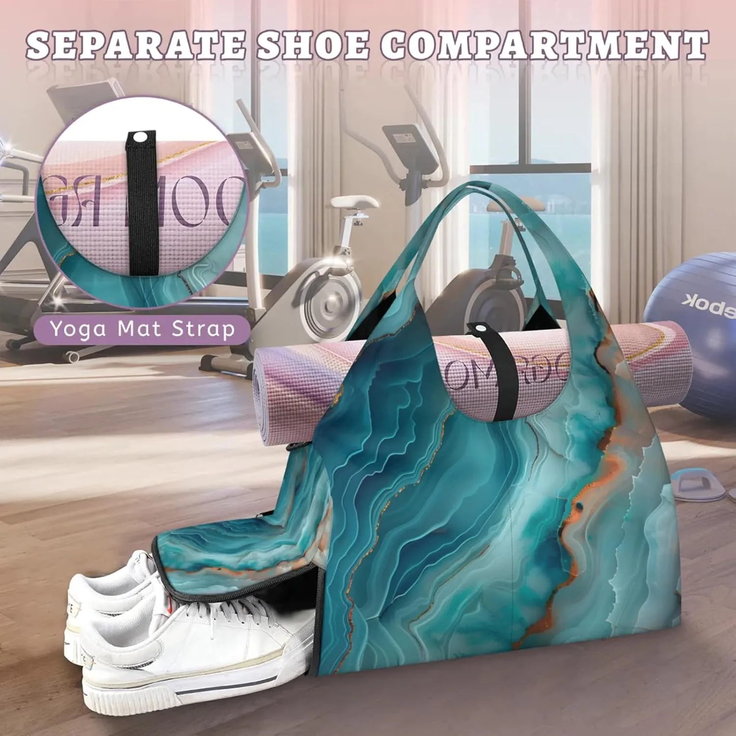 Gym Bag for Women Cracked Marble Style Duffel Bag with Shoe Compartment and Yoga Mat Holder Portable Weekender Bags Travel Tote Bags