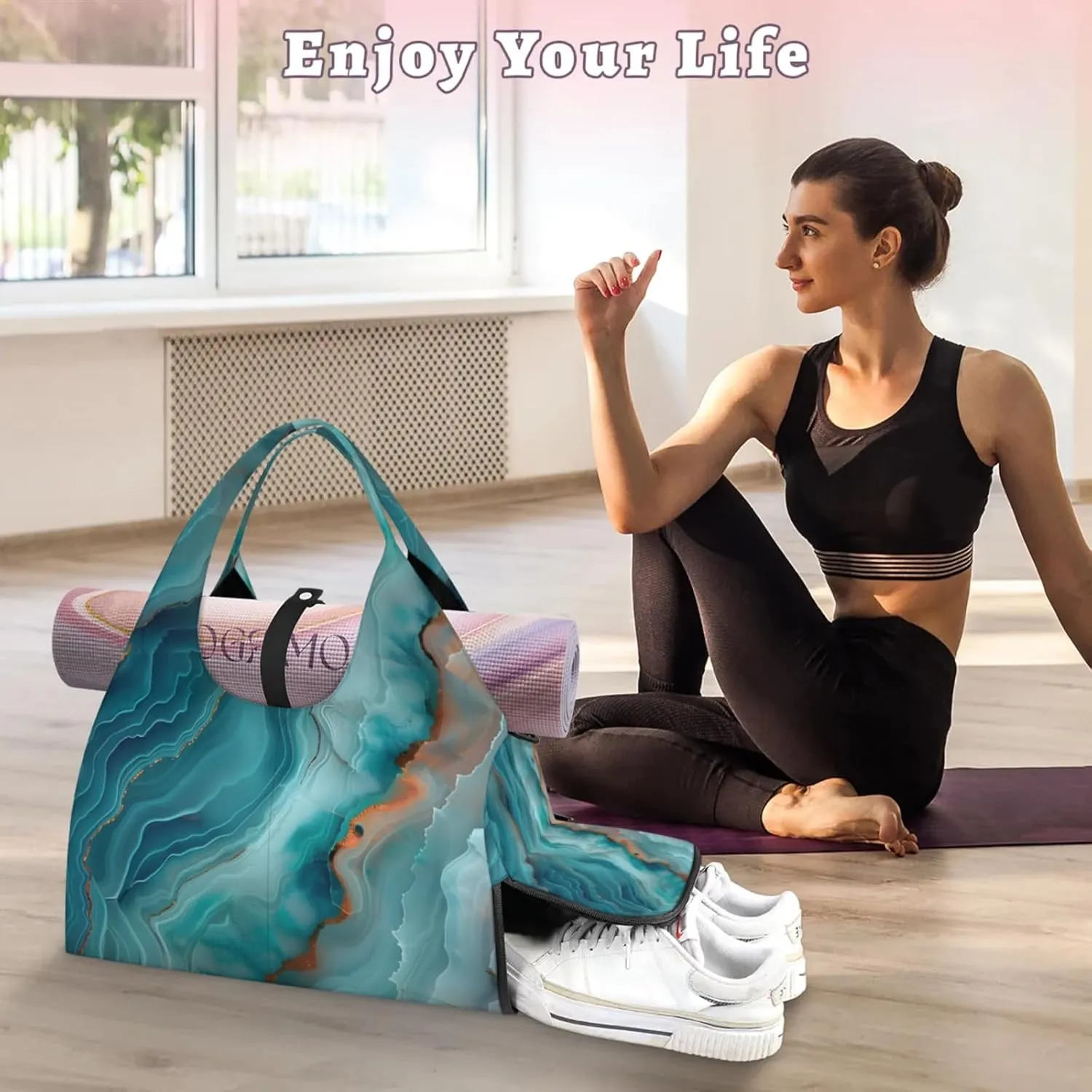Gym Bag for Women Cracked Marble Style Duffel Bag with Shoe Compartment and Yoga Mat Holder Portable Weekender Bags Travel Tote Bags