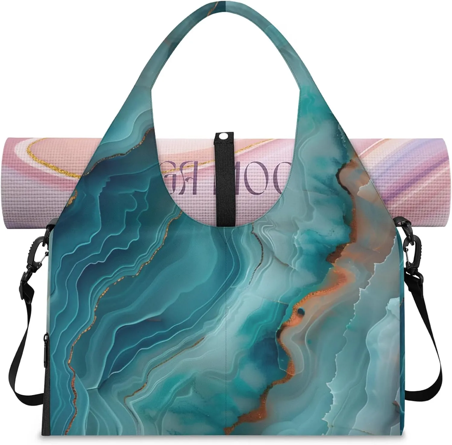 Gym Bag for Women Cracked Marble Style Duffel Bag with Shoe Compartment and Yoga Mat Holder Portable Weekender Bags Travel Tote Bags