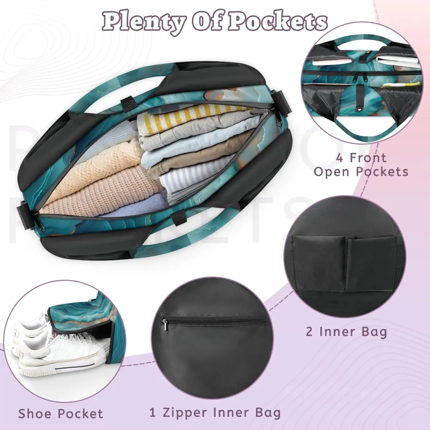 Gym Bag for Women Cracked Marble Style Duffel Bag with Shoe Compartment and Yoga Mat Holder Portable Weekender Bags Travel Tote Bags