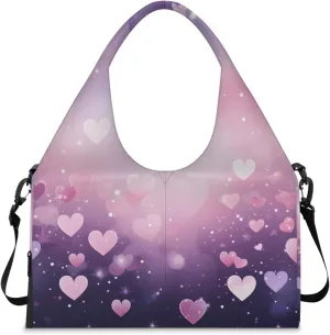Gym Bag for Women Love Hearts Duffel Bag with Shoe Compartment and Yoga Mat Holder Portable Weekender Bags Travel Tote Bags
