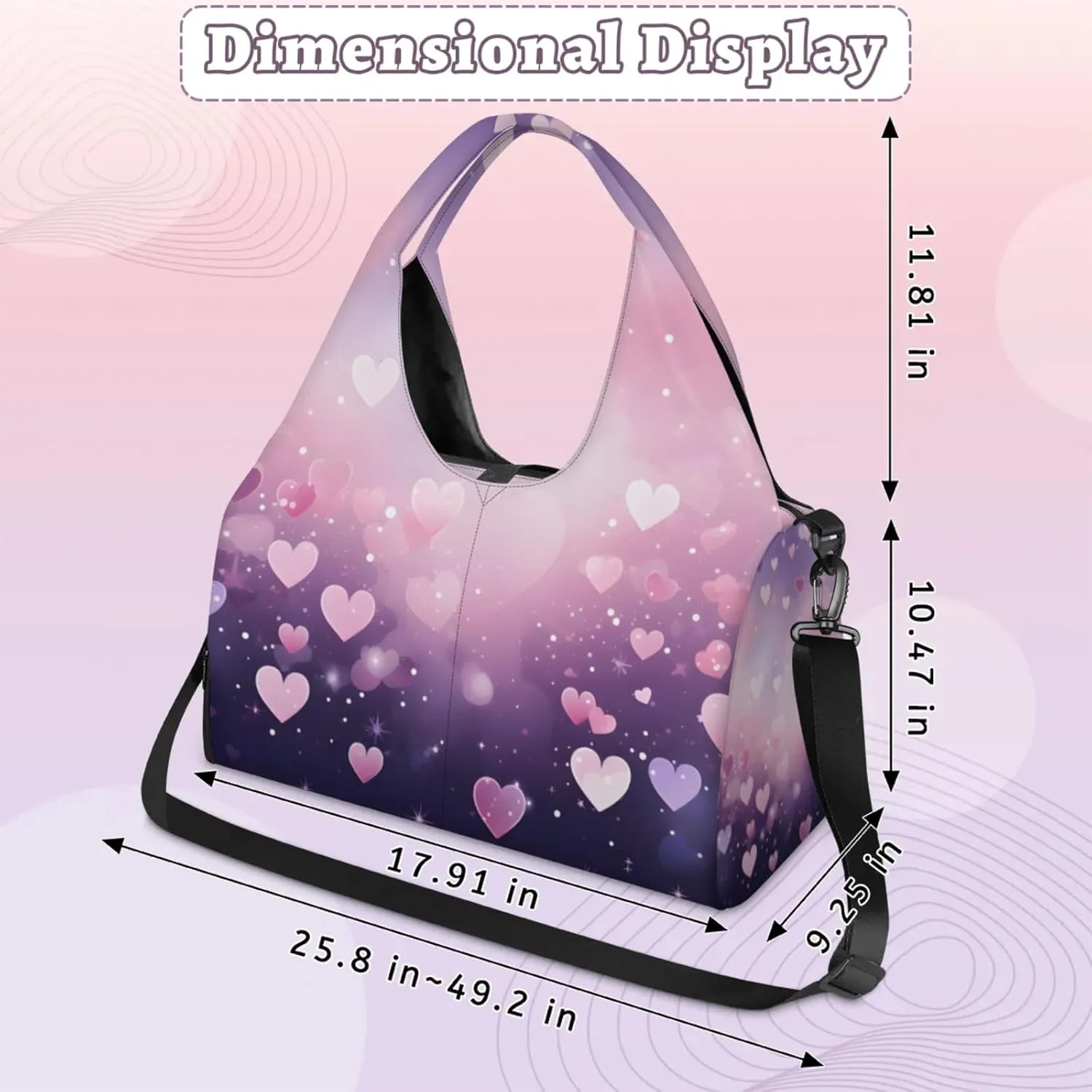 Gym Bag for Women Love Hearts Duffel Bag with Shoe Compartment and Yoga Mat Holder Portable Weekender Bags Travel Tote Bags