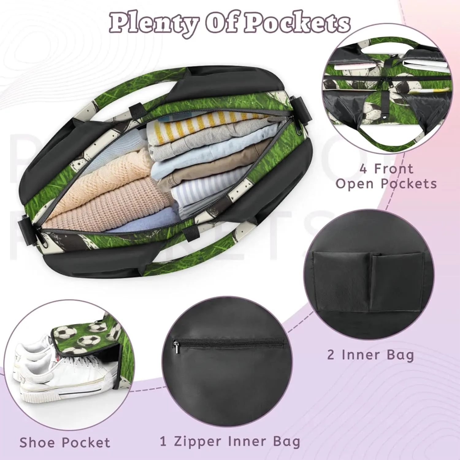 Gym Bag for Women Soccer Lawn Duffel Bag with Shoe Compartment and Yoga Mat Holder Portable Weekender Bags Travel Tote Bags