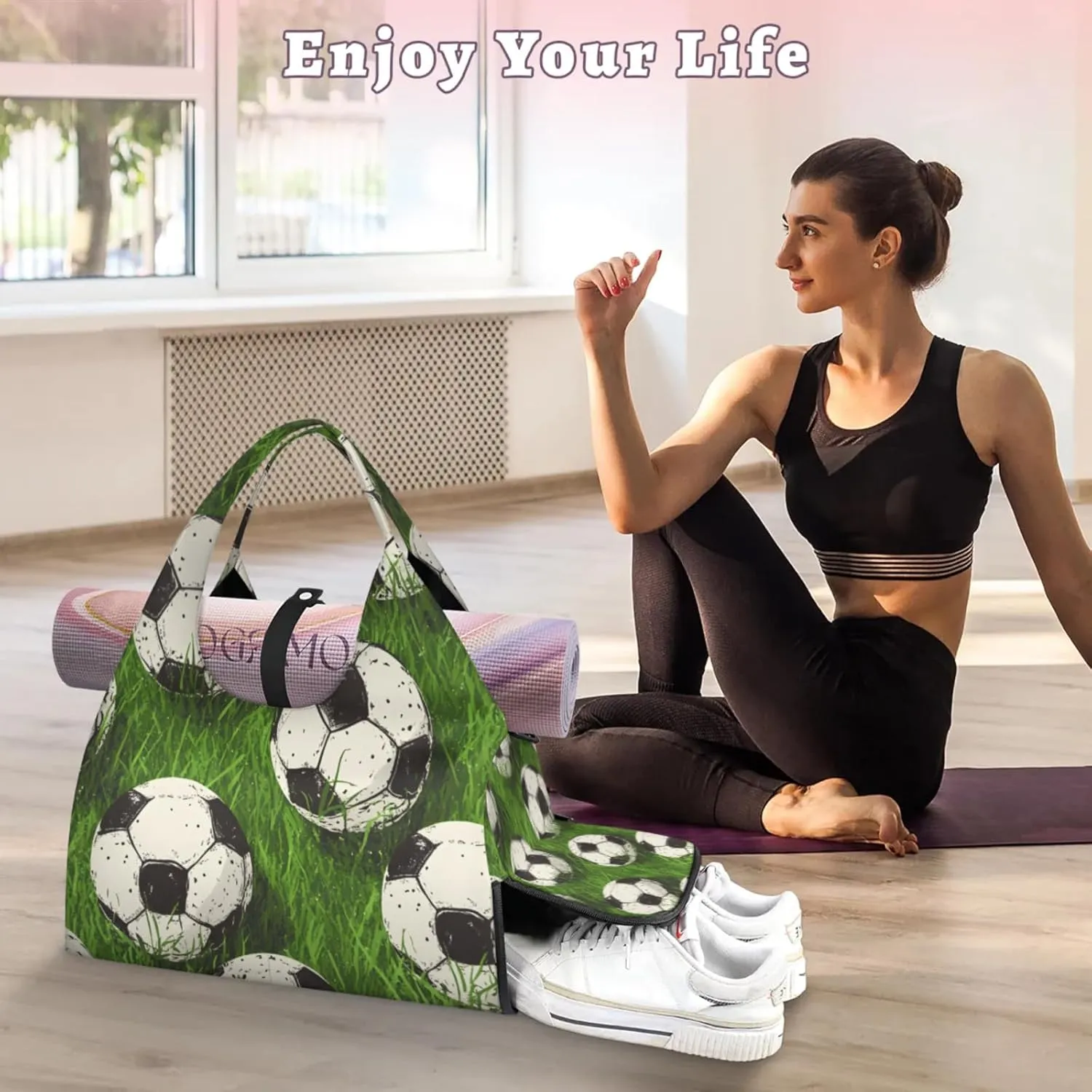 Gym Bag for Women Soccer Lawn Duffel Bag with Shoe Compartment and Yoga Mat Holder Portable Weekender Bags Travel Tote Bags