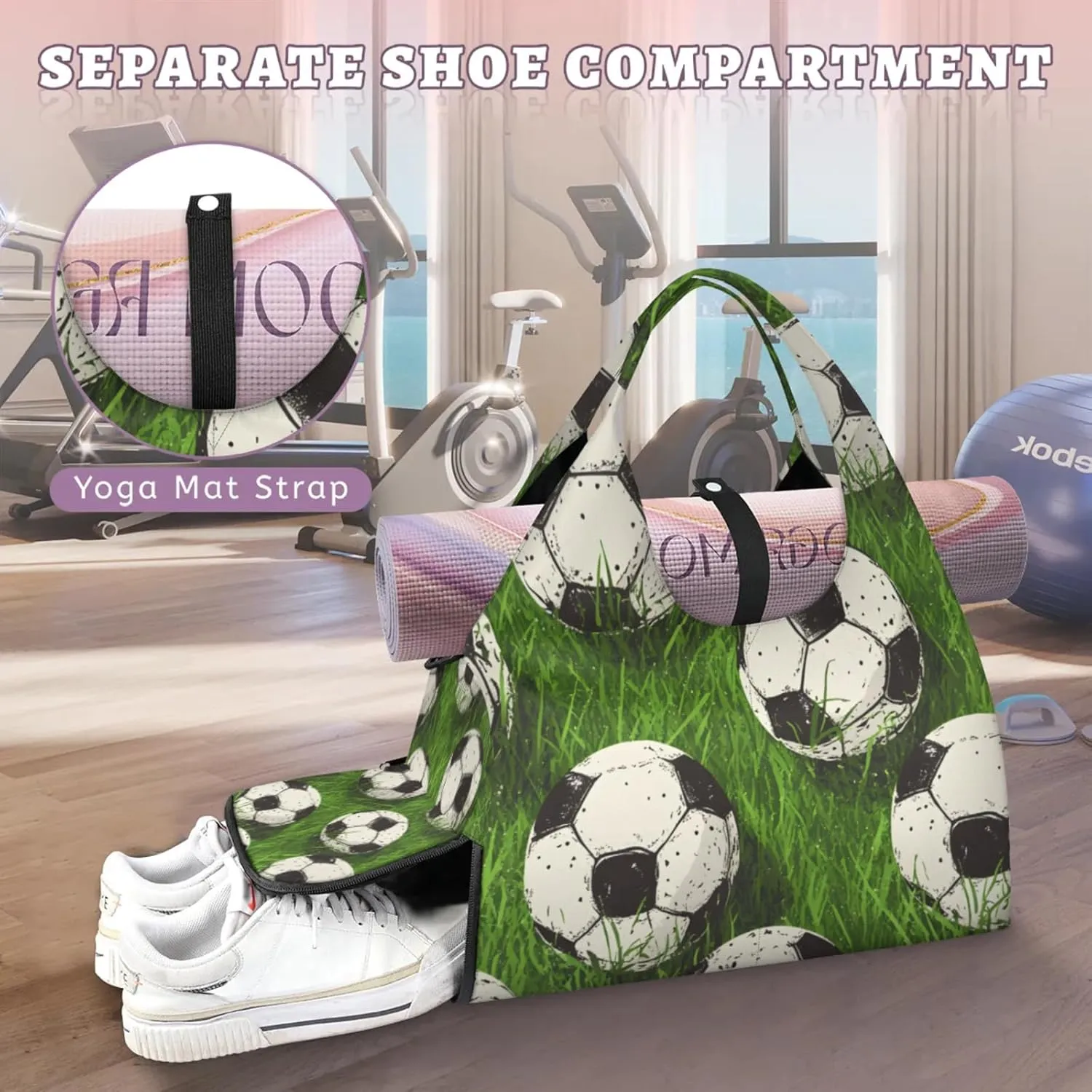 Gym Bag for Women Soccer Lawn Duffel Bag with Shoe Compartment and Yoga Mat Holder Portable Weekender Bags Travel Tote Bags
