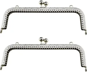 Hahiyo Purse Square Bag Kiss Clasp Frame Lock 20cm Diameter Rectangle Clutch Metal Vintage Latch Clip Smooth Open Close Sturdy No Scratch Loose Gap for DIY Crochet Fabric Coin Leather Bag 2pcs Silver