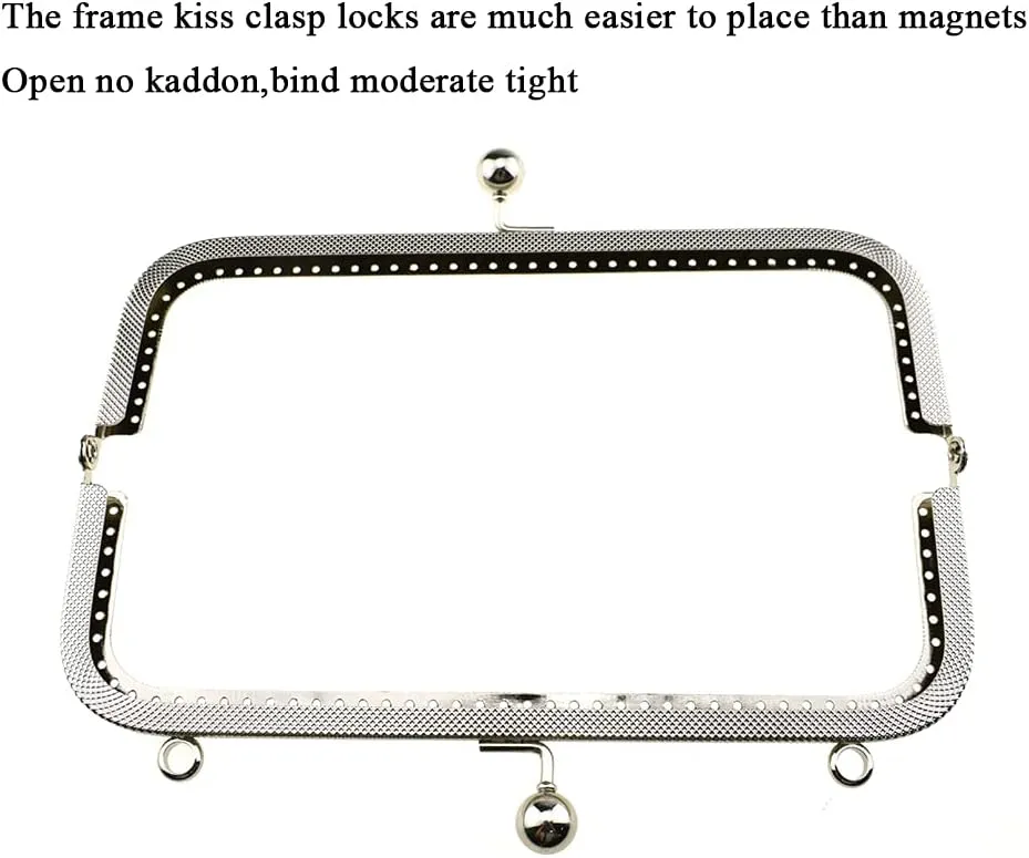 Hahiyo Purse Square Bag Kiss Clasp Frame Lock 20cm Diameter Rectangle Clutch Metal Vintage Latch Clip Smooth Open Close Sturdy No Scratch Loose Gap for DIY Crochet Fabric Coin Leather Bag 2pcs Silver