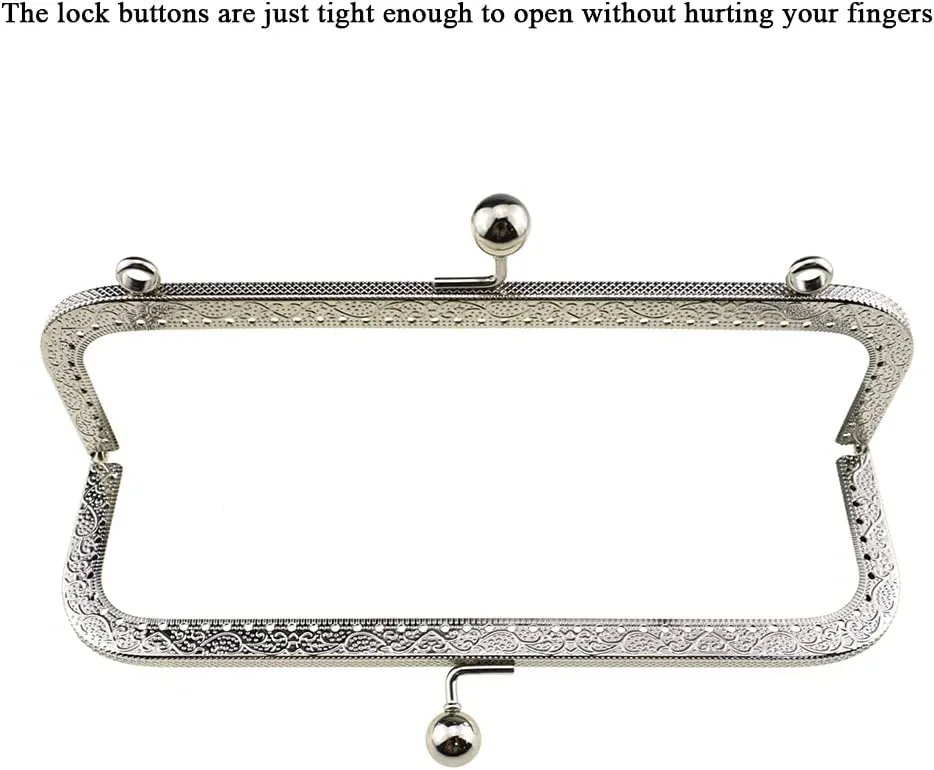 Hahiyo Purse Square Bag Kiss Clasp Frame Lock 20cm Diameter Rectangle Clutch Metal Vintage Latch Clip Smooth Open Close Sturdy No Scratch Loose Gap for DIY Crochet Fabric Coin Leather Bag 2pcs Silver
