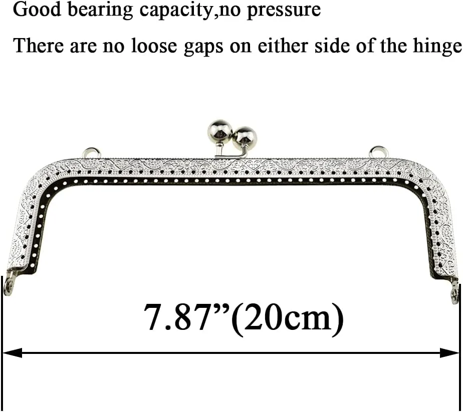 Hahiyo Purse Square Bag Kiss Clasp Frame Lock 20cm Diameter Rectangle Clutch Metal Vintage Latch Clip Smooth Open Close Sturdy No Scratch Loose Gap for DIY Crochet Fabric Coin Leather Bag 2pcs Silver