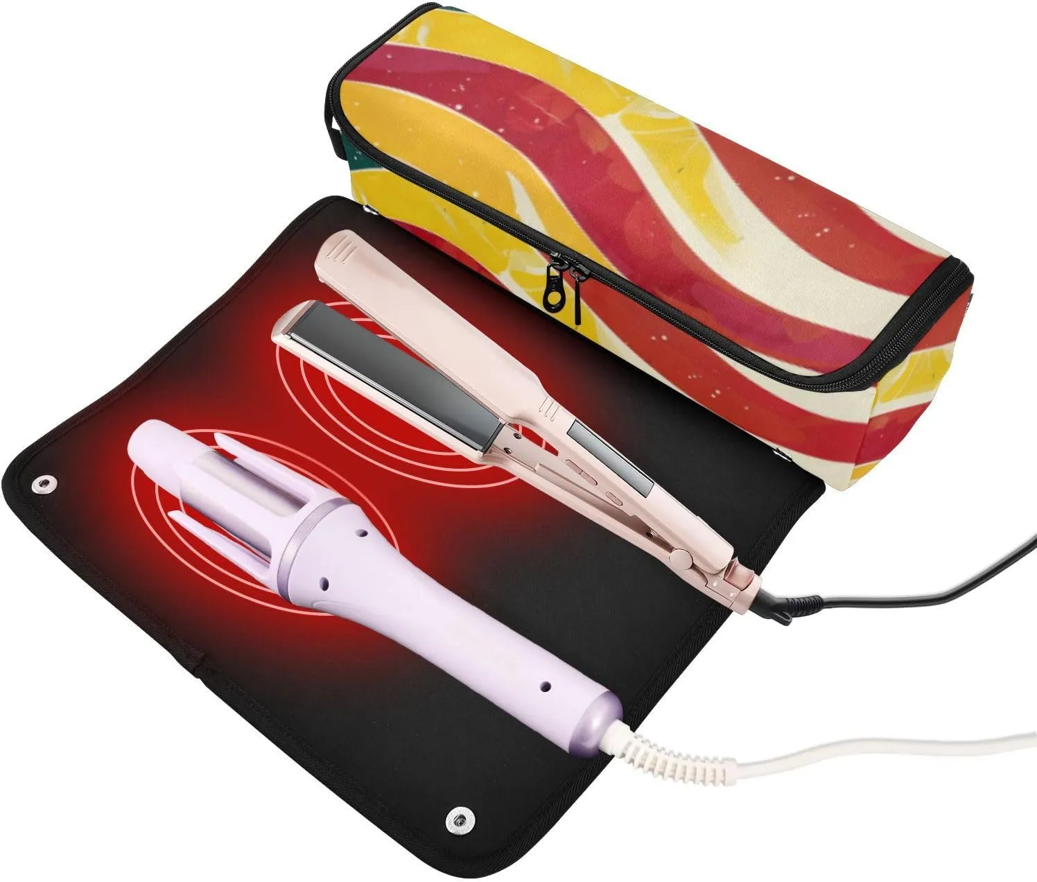 Hair Tools Travel Bag with Heat Resistant Mat Curling Iron Bag for Women Hair Tool Storage Case Straightener Flat Irons Hot Tools Travel Essentials American Flag and Olympics