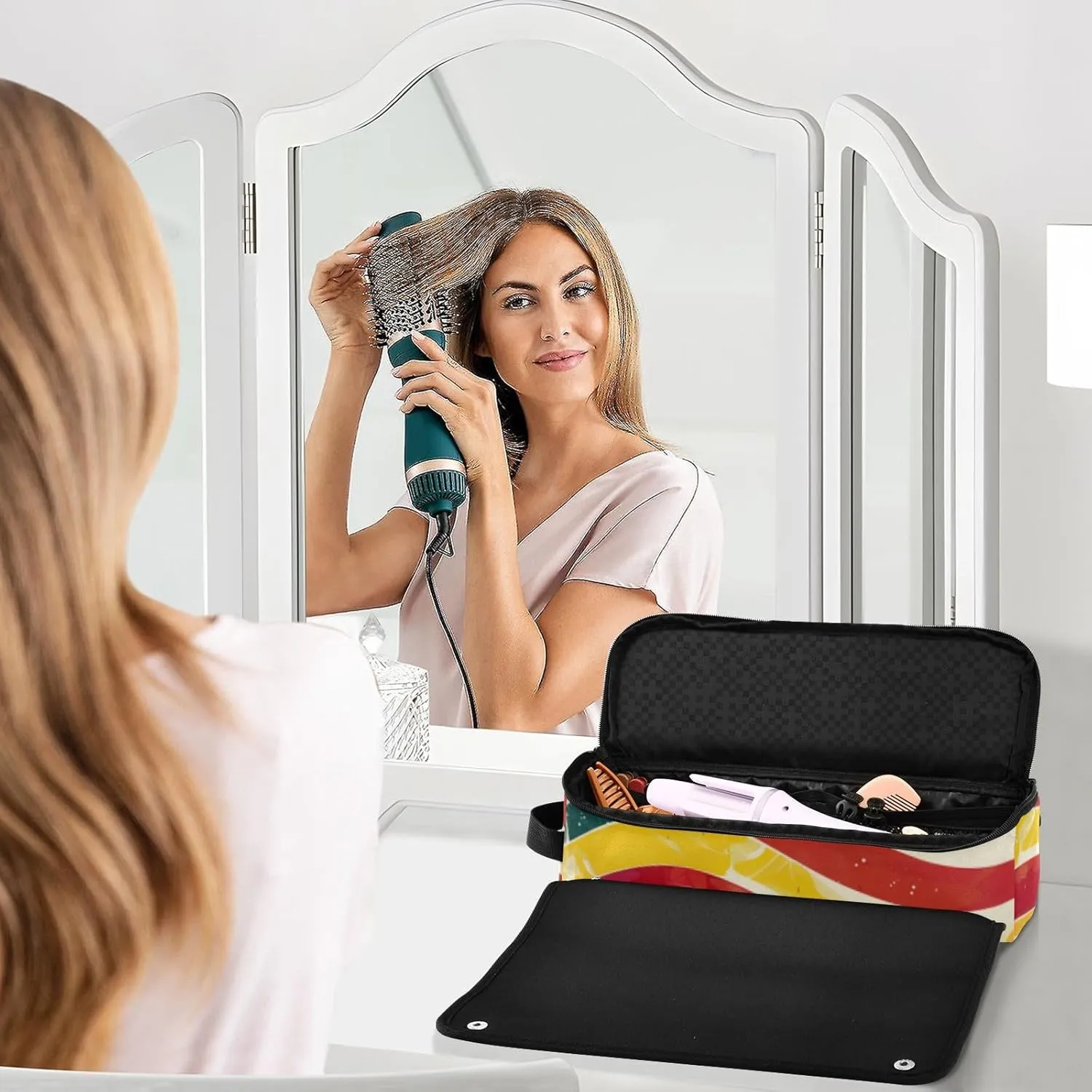 Hair Tools Travel Bag with Heat Resistant Mat Curling Iron Bag for Women Hair Tool Storage Case Straightener Flat Irons Hot Tools Travel Essentials American Flag and Olympics