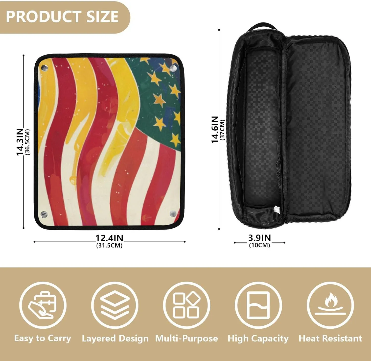 Hair Tools Travel Bag with Heat Resistant Mat Curling Iron Bag for Women Hair Tool Storage Case Straightener Flat Irons Hot Tools Travel Essentials American Flag and Olympics